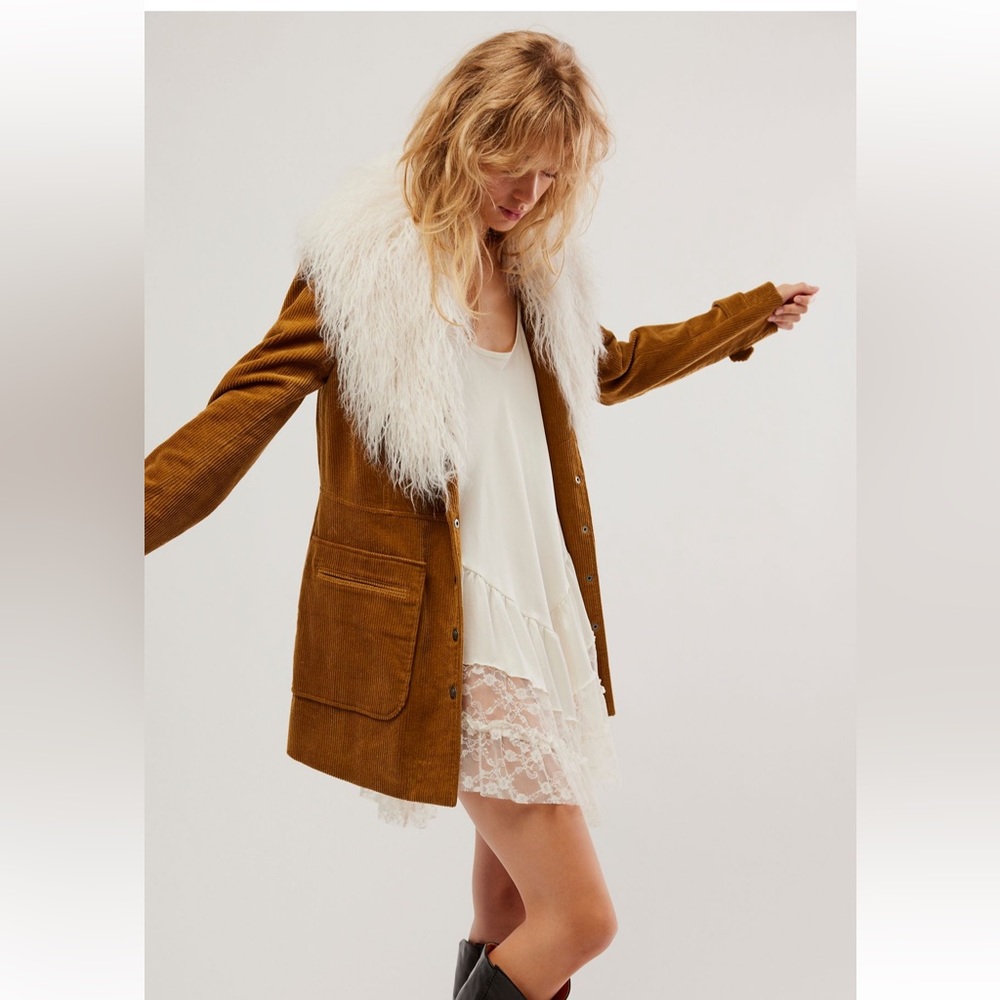 Free People Lady Lane Faux Fur Collar Jacket